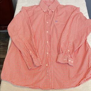 Men's orange Checkered Shirt long sleeve button down